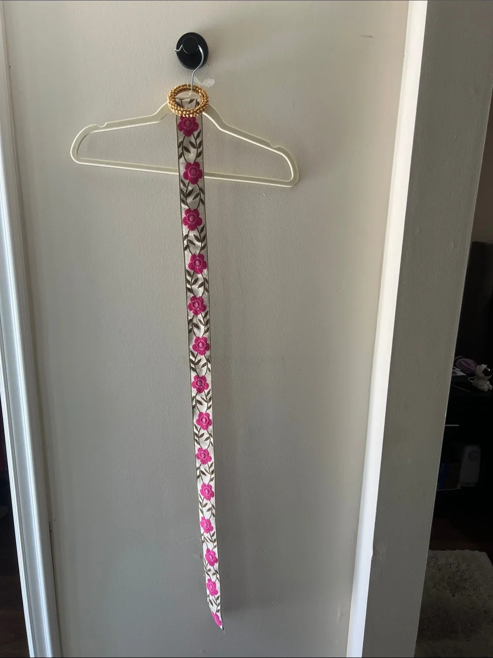 POL Pink Floral Embroidered Ribbon Belt with Cream Base. Worn once